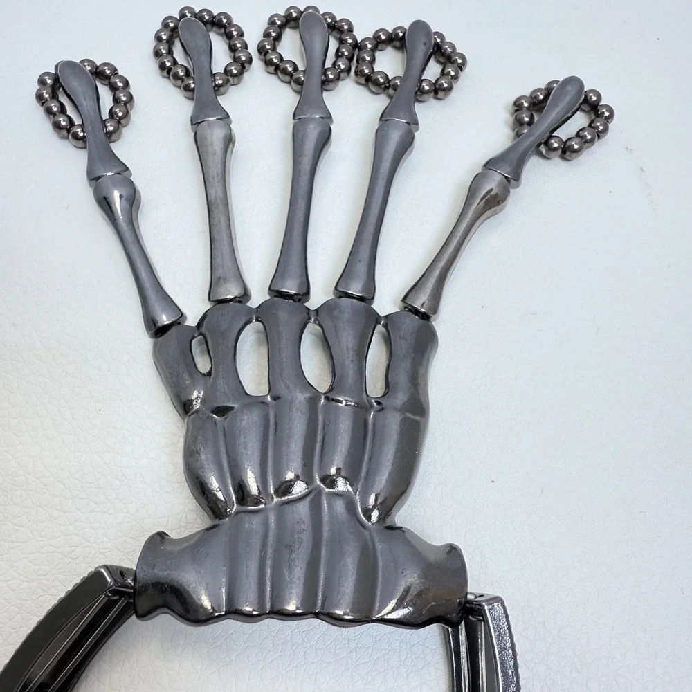 Gothic‎ Skeleton Hand Bracelet w/ Finger Rings Gunmetal Stretch Punk Emo Cosplay